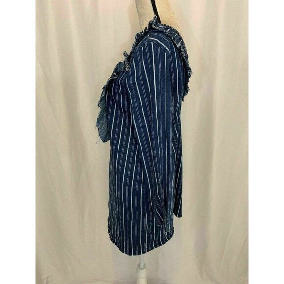 Zara New Blue White Striped Denim Jean Long Sleeve Mini Dress 5520/18/401/3 - Picture 6 of 11